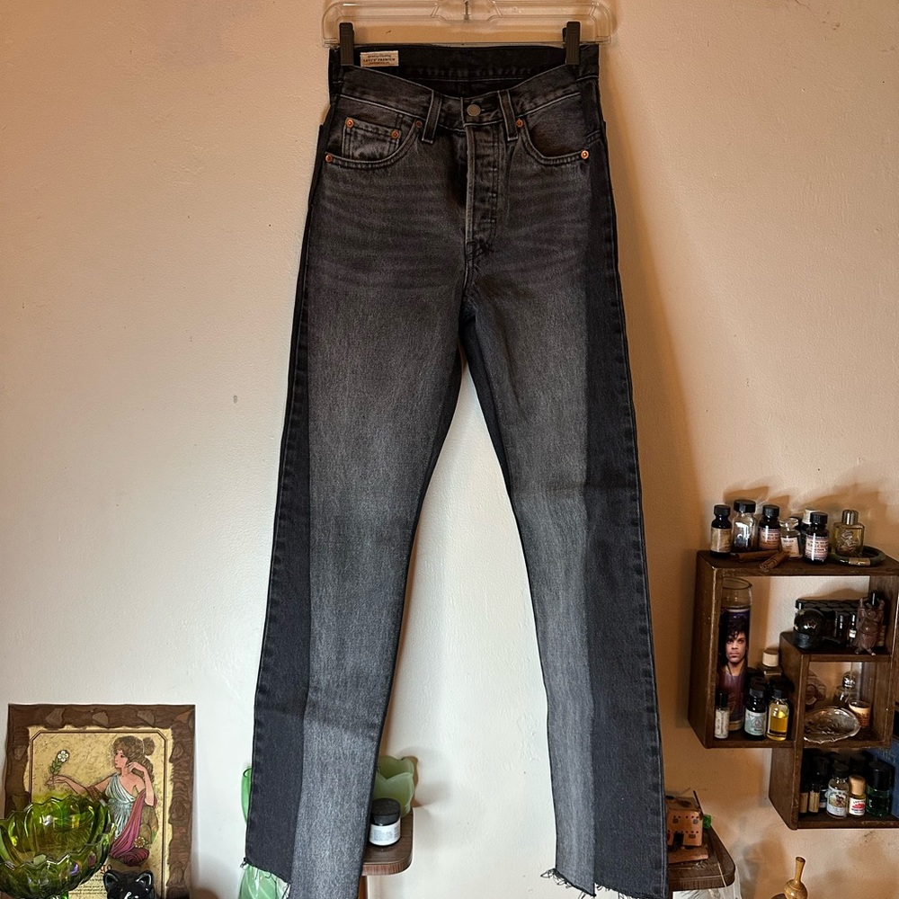 Levi's 501 Black and Gray Split Denim Jeans Size 24 Length 32